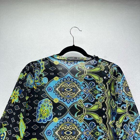 Vine Street Top Womens Sz M Floral Paisley Sheer Mesh 3/4 Sleeve Black Green - Picture 5 of 11